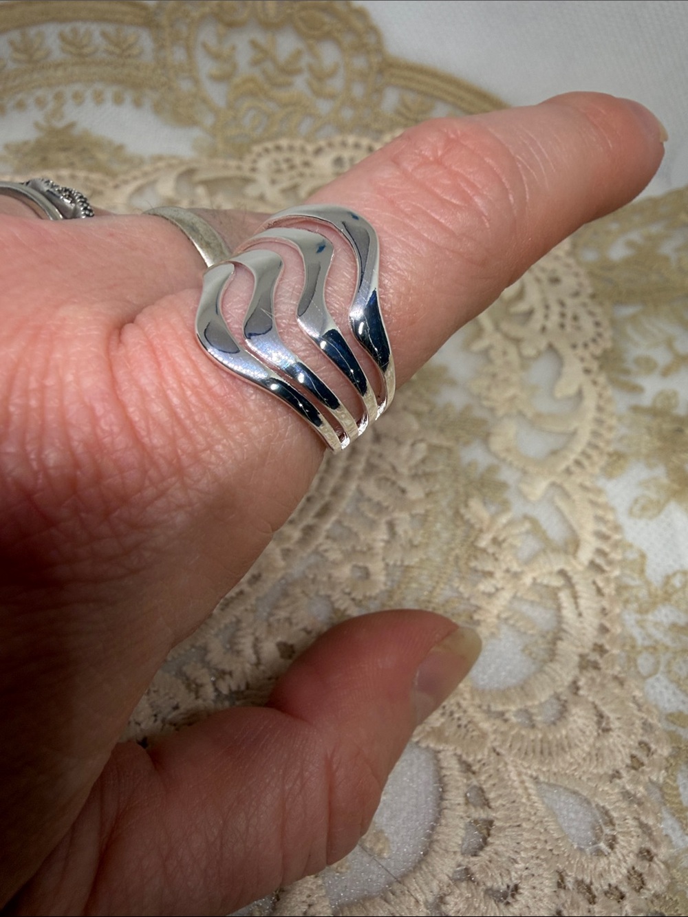925 Sterling Silver Sculptural 4 Wave Ring Size 8 Organic Modernist Statement - Picture 2 of 8